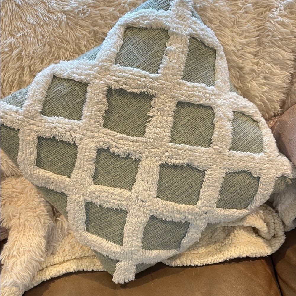 Green and Cream Textured Throw Pillow